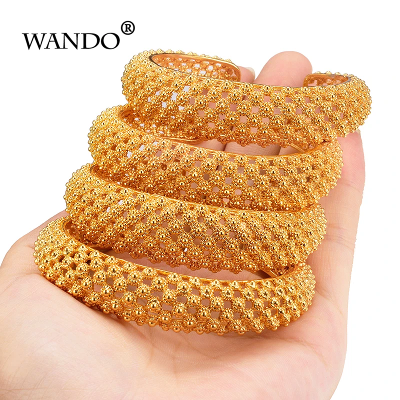 

WANDO 4pcs France Trenty Gold Color Copper Wedding Bangle for Women Dubai Bride Bracelet African Jewelry Middle East Items b143