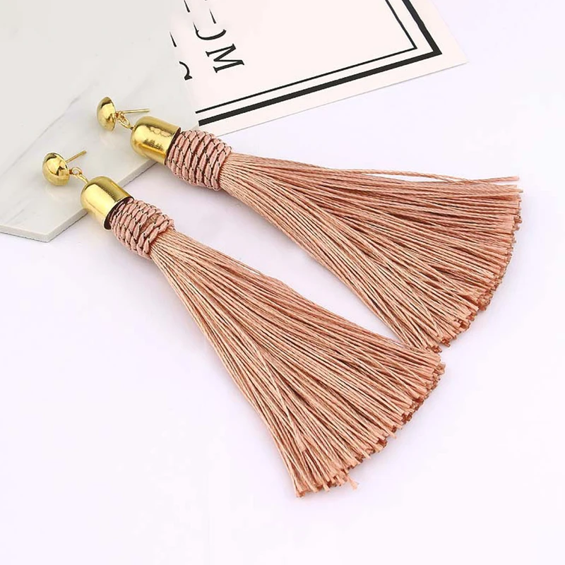 

Bohemian Metal Tassel Drop Earrings for Women Female Fashion Ethnic Knit Long Green Black Fringe Dangle Earring 2019 Jewelry