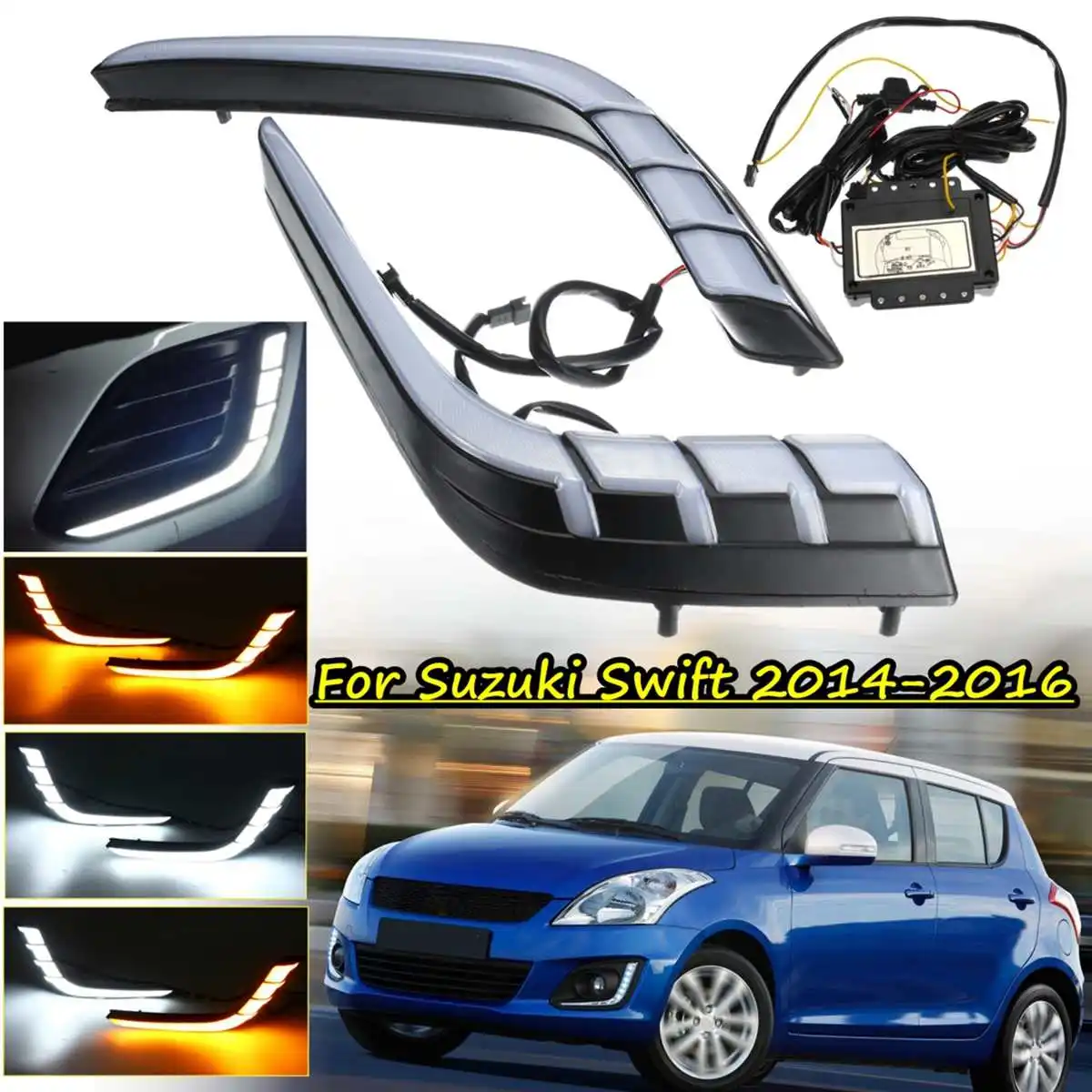 

Car Led Drl For Suzuki Swift 2014 2015 2016 Daytime Running Light Front Driving Fog Lamp Turn Signal drl Bumper Accessories