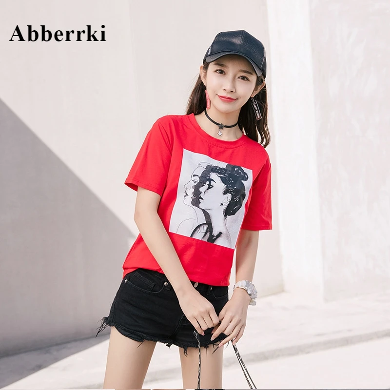 

Wholesale Summer Ladies Tops Korean Women New Short Sleeve Print T Shirt Loose White Tshirt Camiseta Feminina Harajuku Shirt
