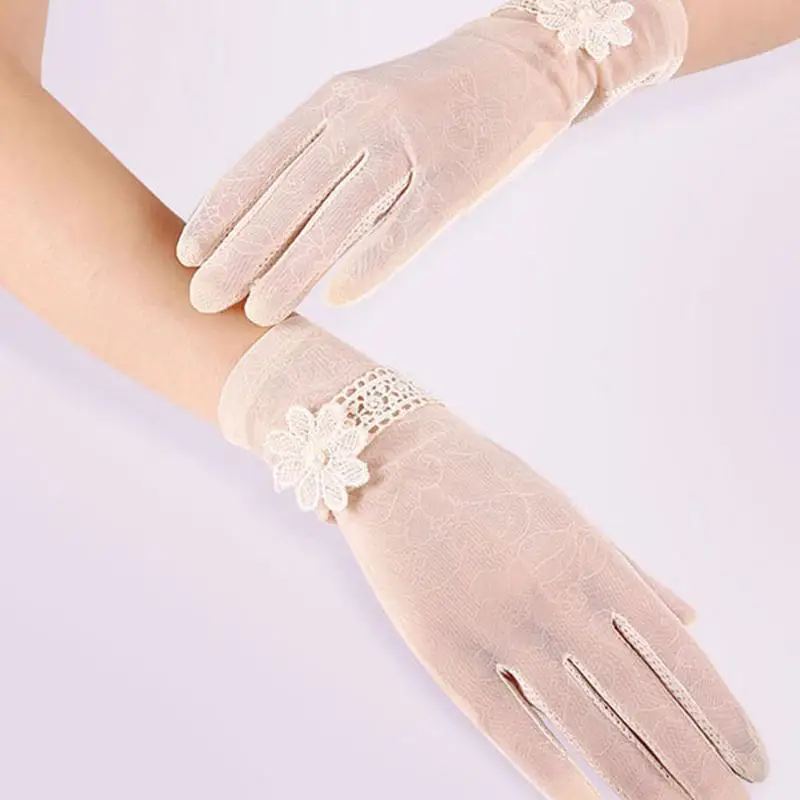 

Sun Protection Gloves Female Summer Ice Silk Gloves Driving Car Riding Breathable Non-slip Touch Screen Lace Gloves