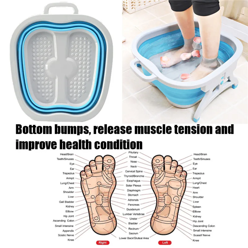 

Foldable Foot Bath SPA Bucket Massager Acupressure Bubble with Stand Plastic Basin Foot Relaxing Pressure Home Travel Portable