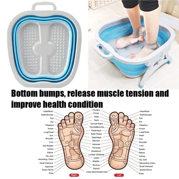 

Foldable Foot Bath SPA Bucket Massager Acupressure Bubble with Stand Plastic Basin Foot Relaxing Pressure Home Travel Portable