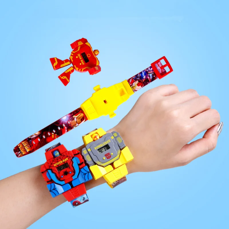 

Children's Toy Waterproof Transformation Detachable Bumblebee/Iron Man/SpiderMan Robot Watches Electronics for Kids