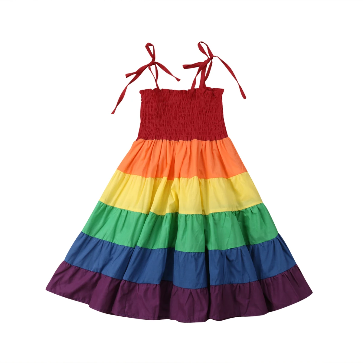 

2019 New Summer Princess Girls Dress Sleeveless Strap Rainbow Boho Pageant Party Dresses Sundress Clothes for 2-7Y Girls