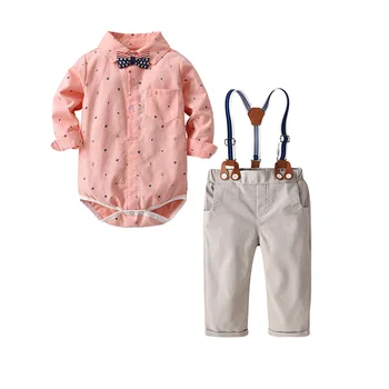 

VTOM Toddler Baby Boys Gentleman Clothes Sets Long-Sleeved Romper+Suspenders Pants 2Pcs Wedding Party Casual Outfits XN88