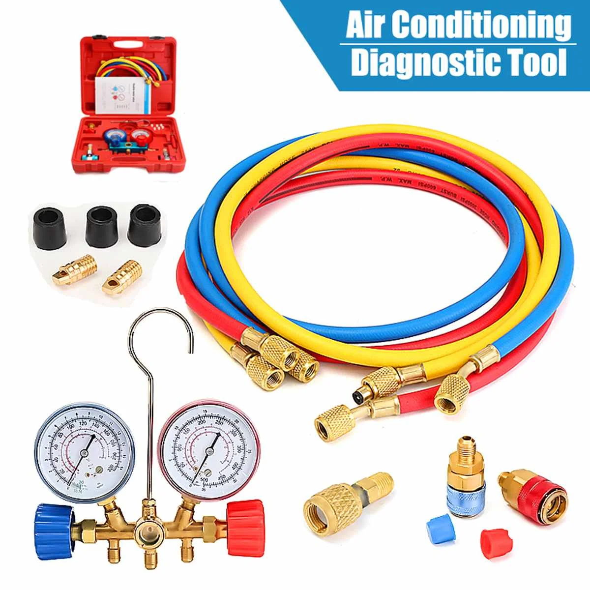 

Car HVAC A/C Refrigeration Kit Manifold Gauge Set for R22 R12 R134A Auto Refrigerant H/L Quick Coupler Manifold Gauge Tool Set
