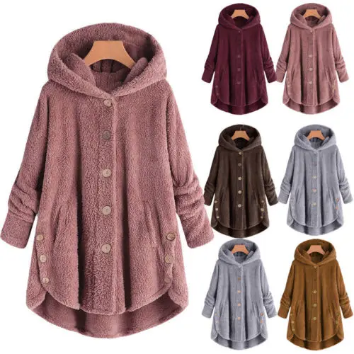 

2019 New Fashion Hot Sexy Charming Women Winter Warm Fluffy Coat Overcoat Button Jacket Tops Outwear Loose Sweater