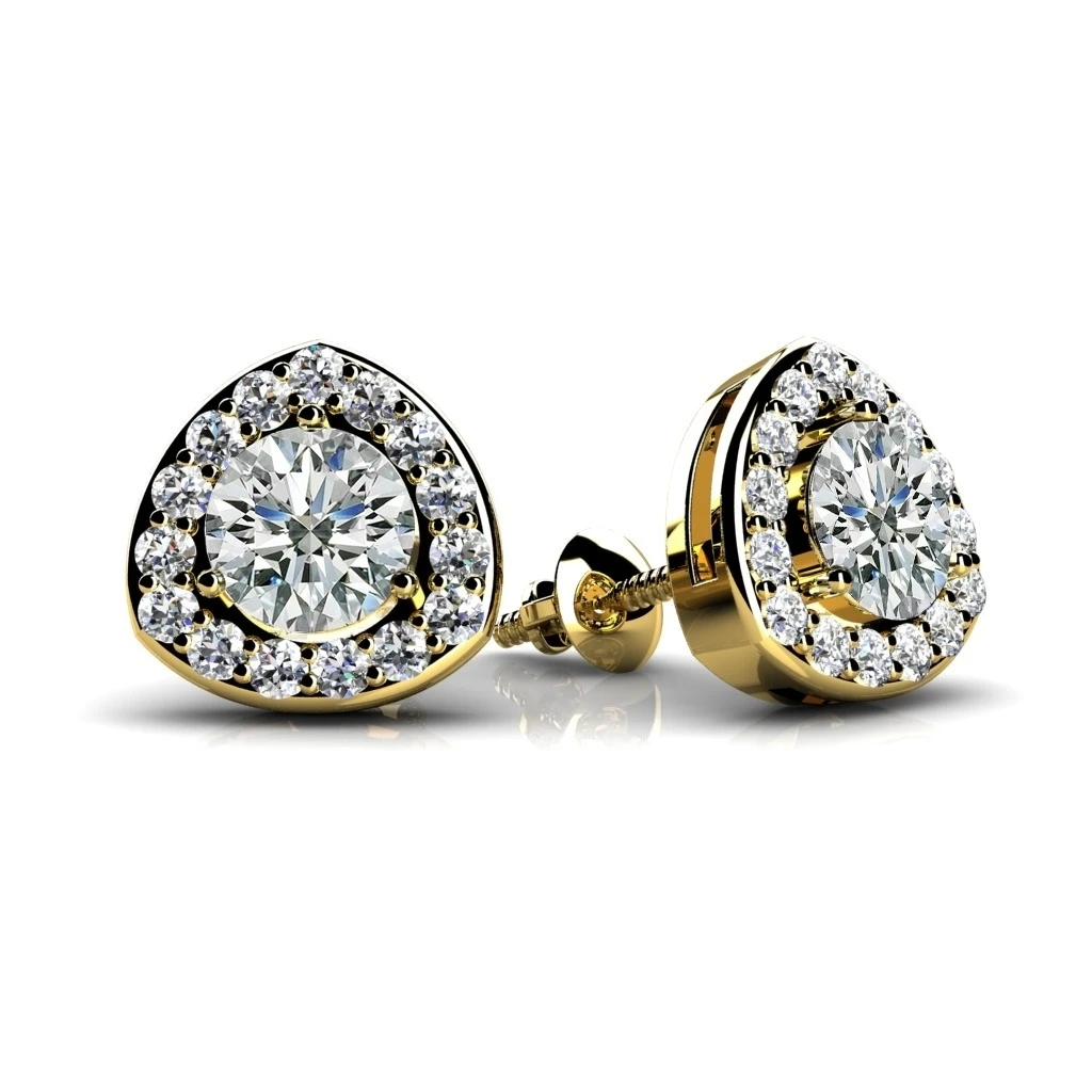 Круглая огранка природных алмазов треугольные Halo Stud Earrings In 14 k желтое золото (0 86