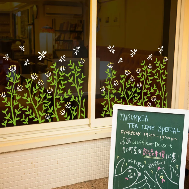 

Tofok Flower Window Stickers DIY Removable Shop Glass Doors Cafe Decorative Wall Decals Self-adhesive Vinyl Art Mural Home Decor