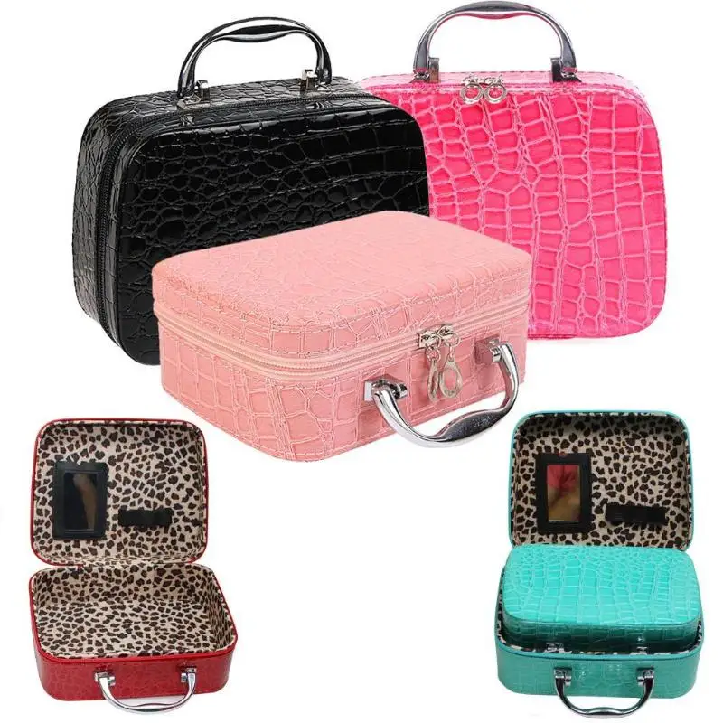 

New Small Square Solid Color Handbag Cosmetic Bag Female Women Fashion Cosmetics Storage Bag Makeup Box Bags with Mirror