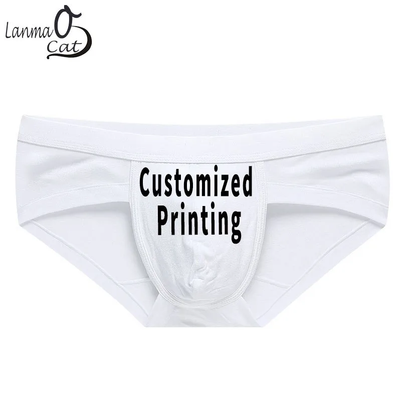 

Lanmaocat U Convex Pouch Briefs Knickers For Men Soft Underwear Custom Logo Text Printing Man Pure Color Underpant Free Shipping