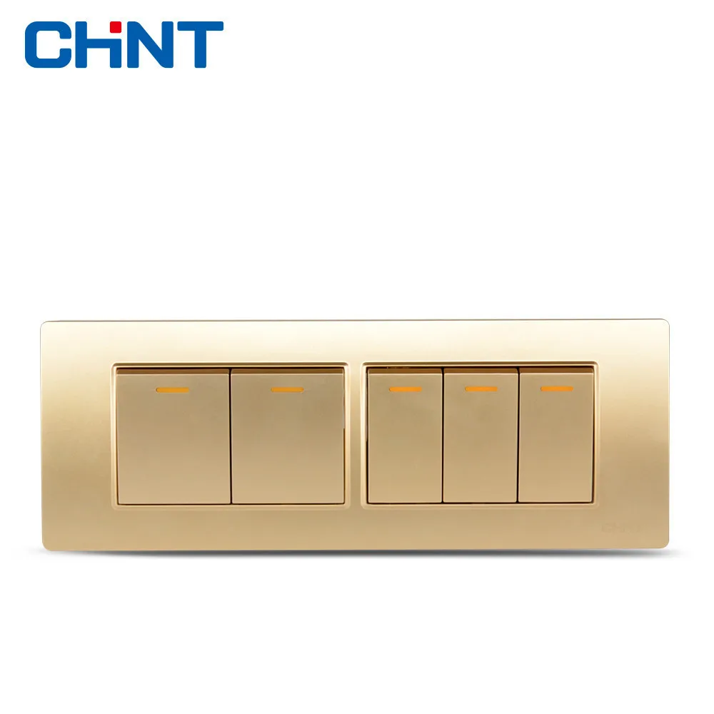 

CHINT Switches 118 Type Wall Switch NEW5D Steel Champagne Hyun Golden Four Gang Five Position Two Way Switch Panel