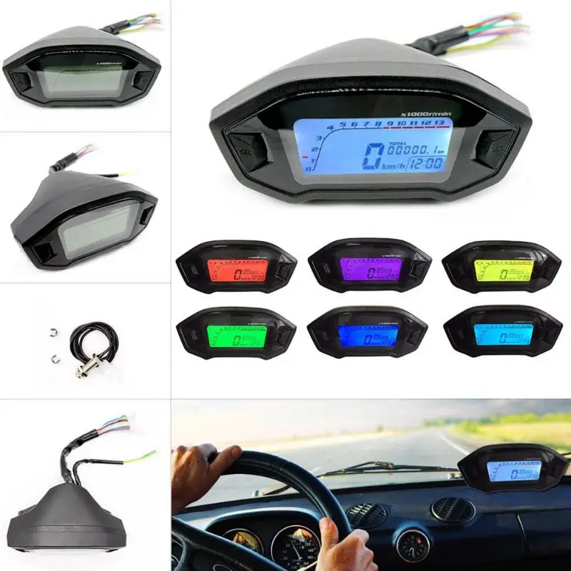 

DC 8-12V Motorcycle LCD Digital Display Gauge Speedometer Tachometer Odometer Motorbike RPM Speed Meter Instrument Waterproof