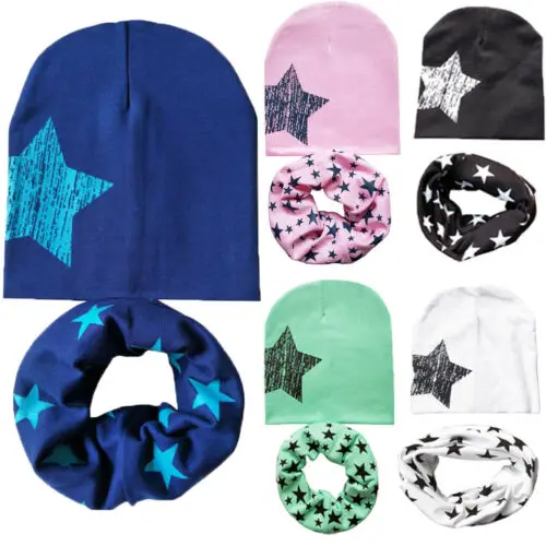Мягкая хлопковая Шапка-бини для маленьких мальчиков и девочек, шапка со звездой, шарф, шейный платок