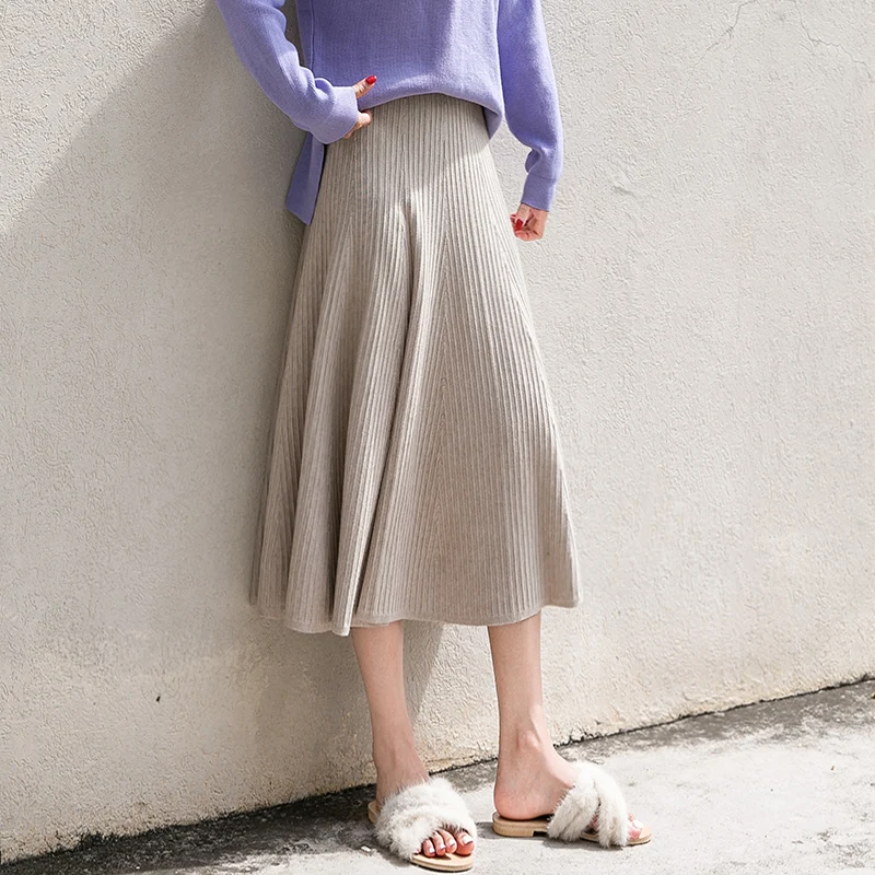 Джинсовая юбка, новинка, настоящие, нет, Saia, миди, женская трикотажная плиссированная юбка, до середины икры, однотонная, с завышенной талией, весна, повседневная