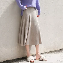 Джинсовая юбка, новинка, настоящие, нет, Saia, миди, женская трикотажная плиссированная юбка, до середины икры, однотонная, с завышенной талией, весна, повседневная