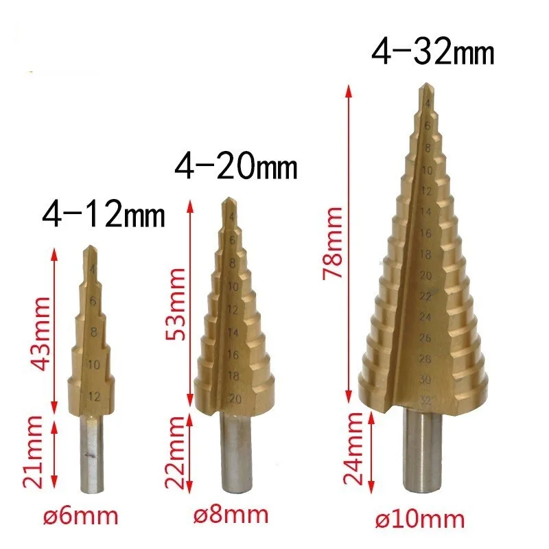 4-12 мм 4-20 мм 4-32 мм HSS 4241 сталь большой шаг конус с титановым покрытием сверло для резки металла набор инструментов электроинструменты Дырокол