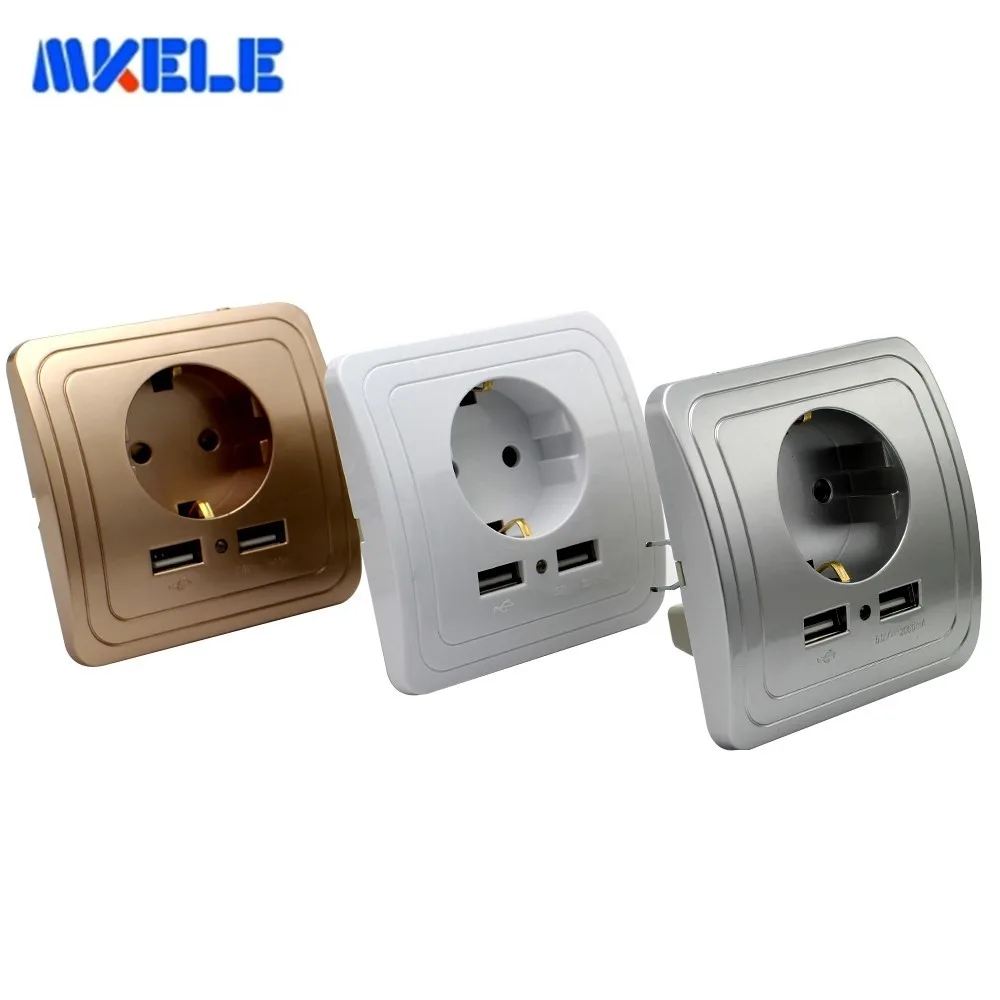 

Smart Home EU Standard Power Wall Socket 3 Colors Panel With 2000mA Dual USB Charger Port For Mobile Super Power