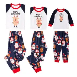 Рождественские одинаковые пижамы для всей семьи, комплект для папы, мамы и детей, топы с длинными рукавами с героями мультфильмов, штаны