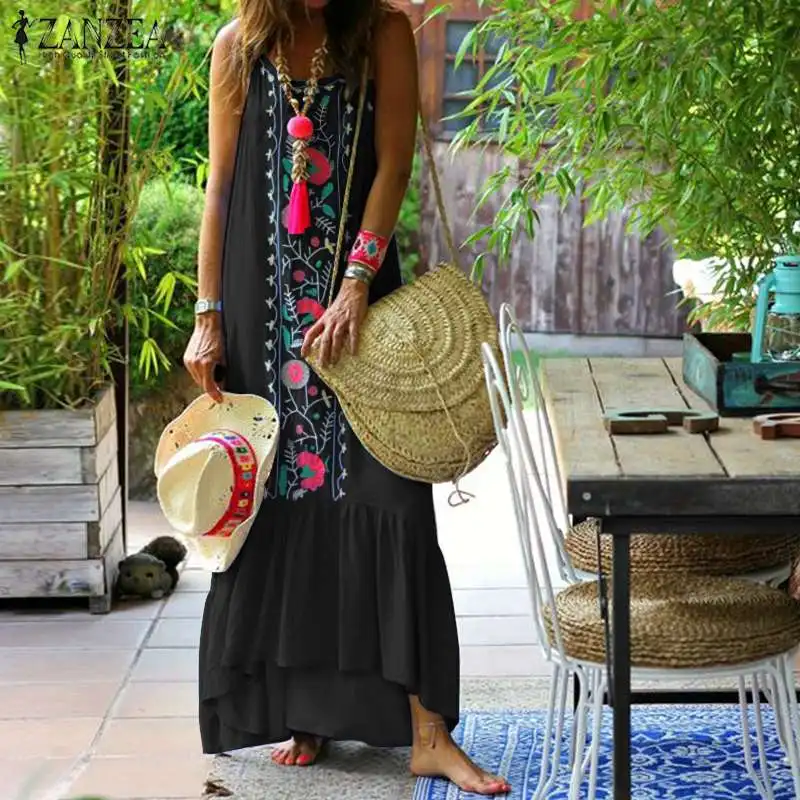 2019 ZANZEA الصيف الشاطئ فستان طويل الكشكشة المرأة البوهيمي الزهور المطبوعة حزب Vestido خمر عارضة فام رداء ماكسي فستان الشمس 2019 ZANZEA الصيف الشاطئ فستان طويل الكشكشة المرأة البوهيمي الزهور المطبوعة حزب Vestido خمر عارضة فام رداء ماكسي فستان الشمس