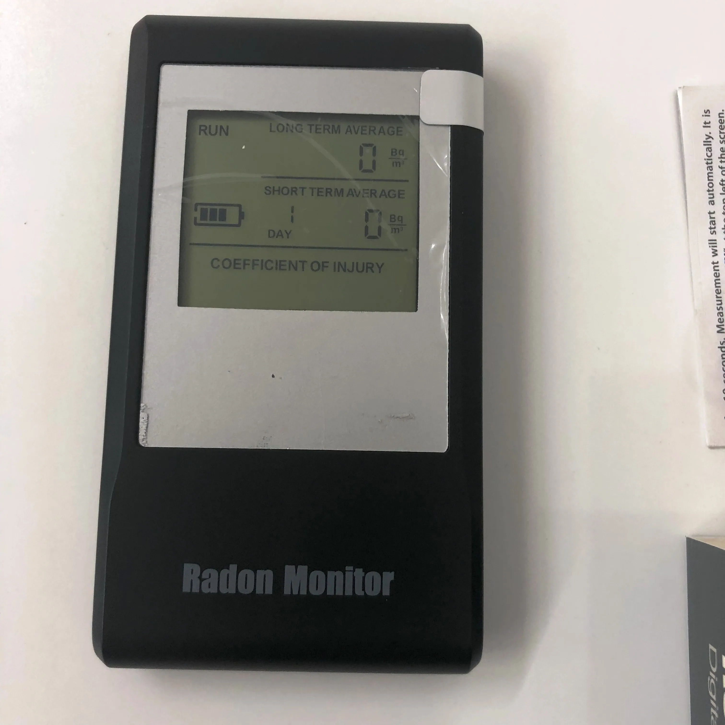 

rechargeable Battery operated portable continuous radon monitor measurement in becquerels per cubic meter (Bq/m3)