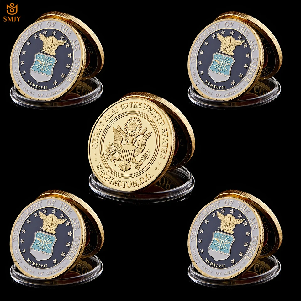 5Pcs/Lot US Department Of The Air Force Gold Plated Colorful