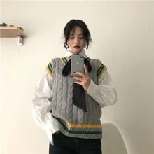 Новинка, полосатый женский свитер, жилет, Осень-зима, вязанный, Femme, тянет, высокая эластичность, мягкий женский пуловер, свитер, топы без рукавов