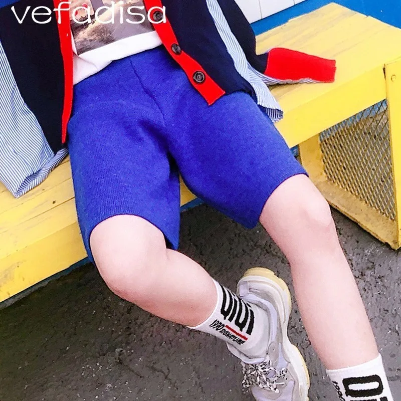 Vefadisa Solid Knitted Shorts Women Casual Knee Length Short Mid Wasit