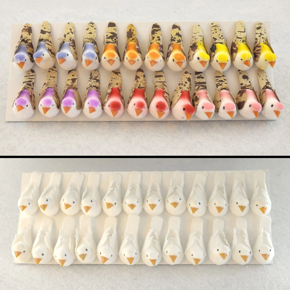 24Pcs/set  Mini Vivid Artificial Birds Foam Fake Bird Decor Home Garden Ornaments Multicolor Craft DIY Figurines Craft