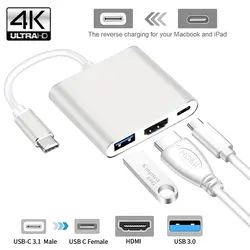 Тип usb C концентратор HDMI 4 к адаптер USB-C конвертер с 3,0 и 3,1 зарядки порты разъёмы для компьютера кабельные разъемы