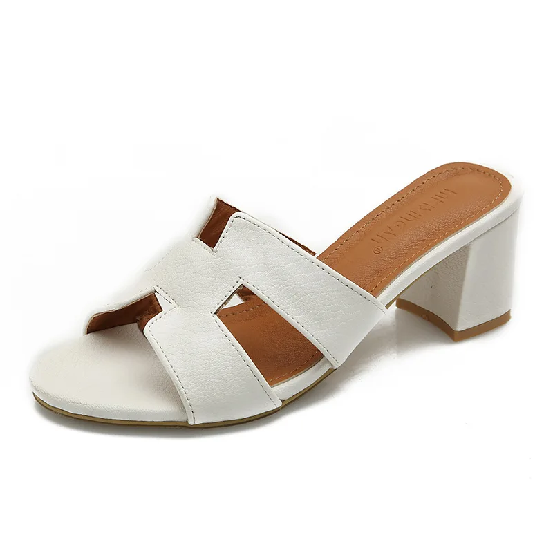 

2019 Summer High Heels Slippers High Heel Women Shoes Pu Leather Outside Beach Shoes Datting Slipper Shoes Zapatos Mujer