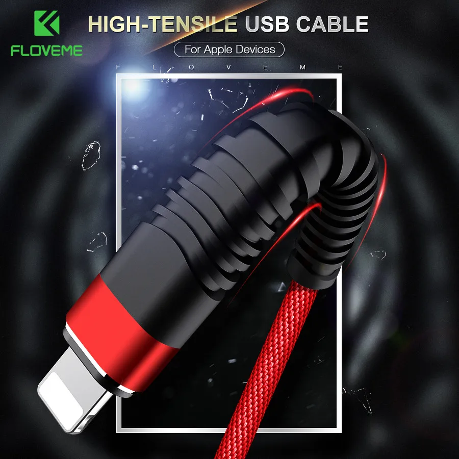 

FLOVEME USB Phone Cable For iPhone X XS MAX XR 8 7 Plus Cable 2M High Tensile Charging durable Sync Data Cable For iPad Charger