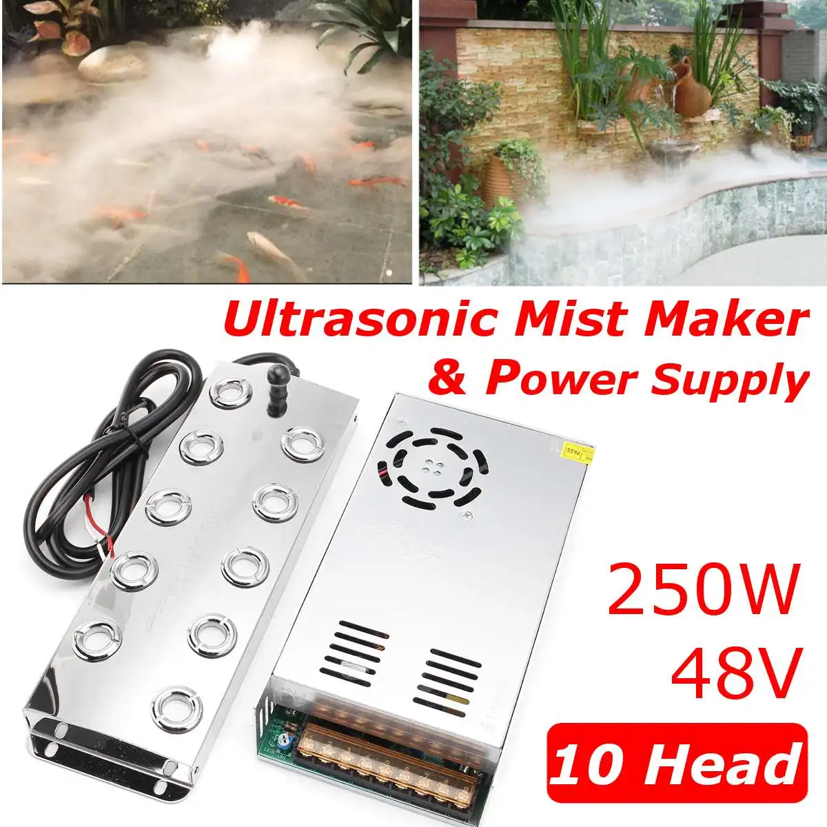 

Newest 5000ML/H 10 Head Ultrasonic Mist Maker Fogger Stainless Steel Air Humidifier Greenhouse Aeromist Hydroponics+Transformer