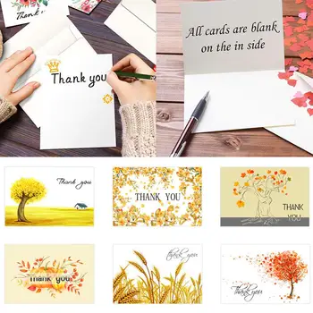 

48PCS Blessing Cards Best Wishes Greetings Card Autumn Golden Theme Thank You Card