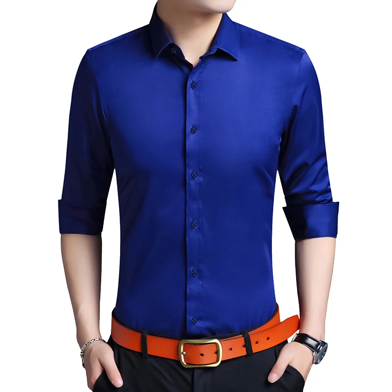 Осенняя Однотонная рубашка с длинными рукавами, мужская рубашка большого размера, мужская рубашка s, небольшая эластичная разноцветная мужская рубашка