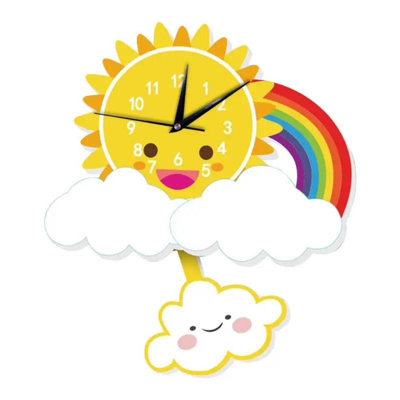 

Geometric Clock Cute Cartoon Modern Sun Design Silent Wall Clock Children Living Room Bedroom Home Clocks Decoration Accessories