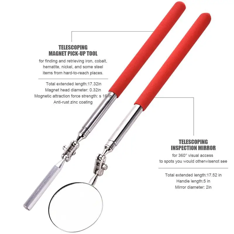 

Car Repair Tools Telescoping Inspection Mirror Magnetic Pick-up Mechanics Tool Set 360 Rotary For Line Of Sight Obstacle Area