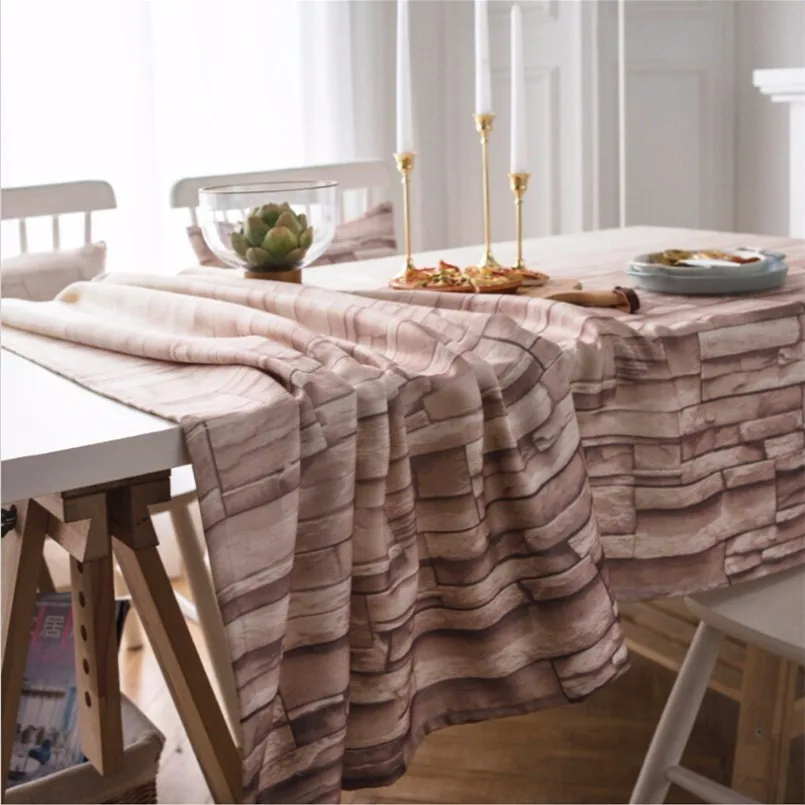 

New Tablecloth 3D Imitation Brick 100% Polyester Rectangular Tablecloths Europe Gradient Table Cover For Home Party Decoration