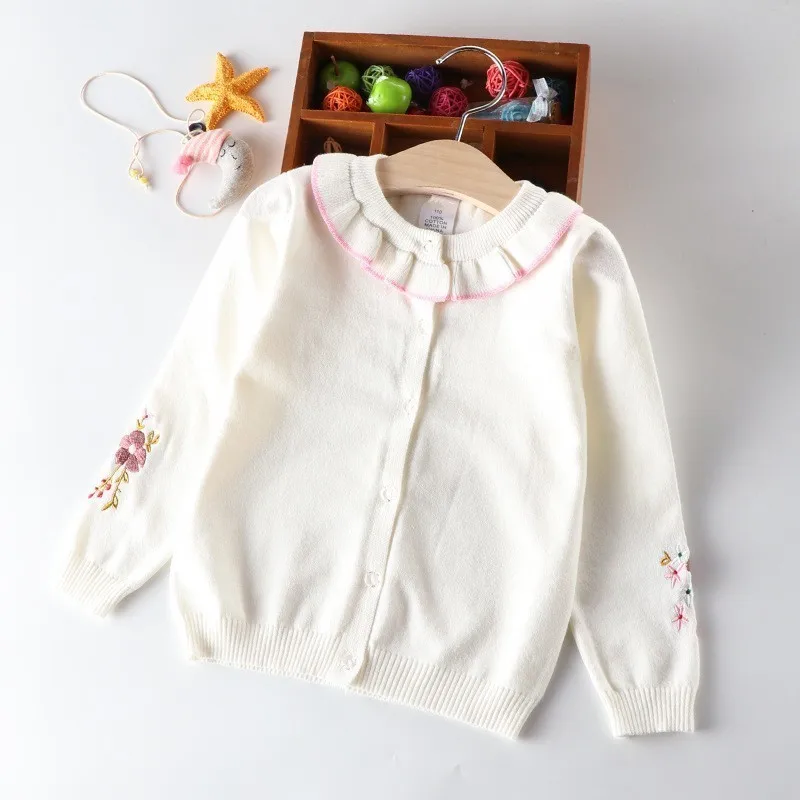 Baby Cardigan For Girls Sweaters Embroidery Flower Ruffles Children's Clothing Kids Pullover