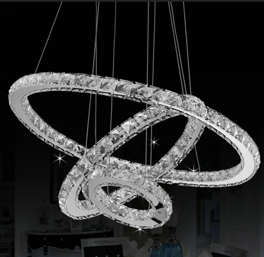 

New High-power Led Pendant Lights Led Lamps Led Lustre K9 Crystal Pendant Lamps Stainless Steel Ring Crystal Pendant Lamp
