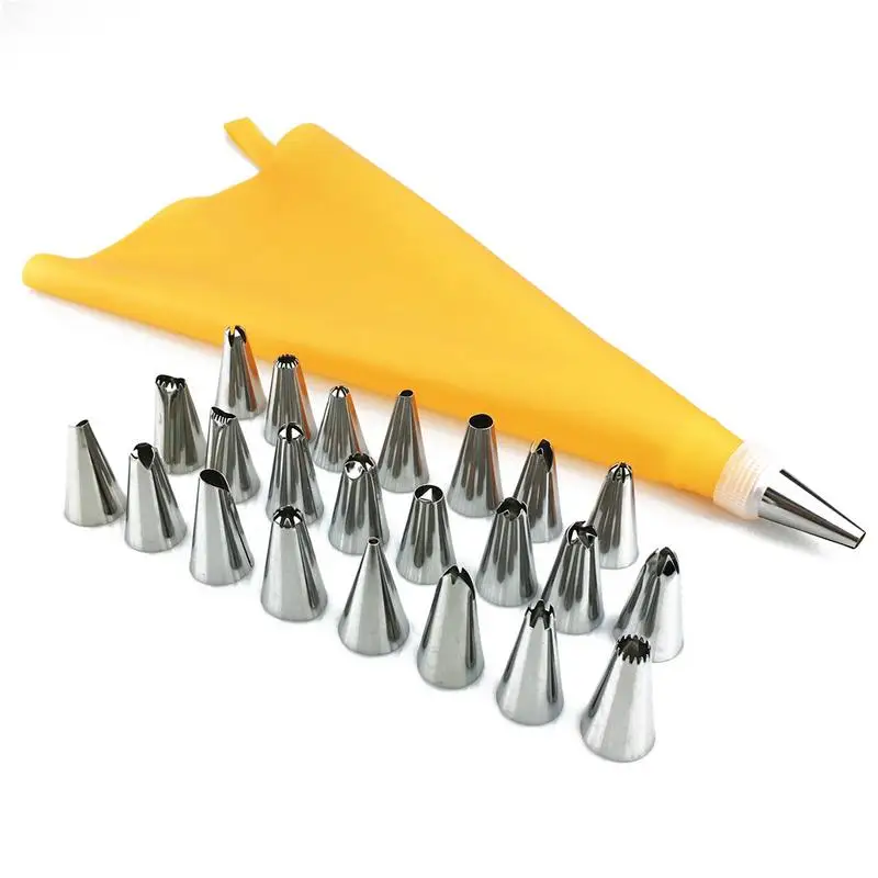 

26Pcs/Set Russian Icing Piping Tips Silicone Icing Piping Cream Pastry Bag Stainless Steel Nozzle Set DIY Cake Decorating Tips