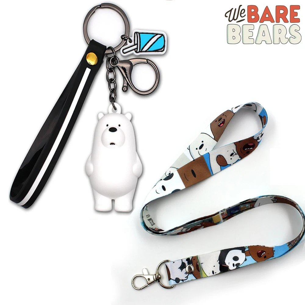 We Bare Bears Neck Straps Lanyard Mobile Phone Rope Keychain+Card Pendant Gift