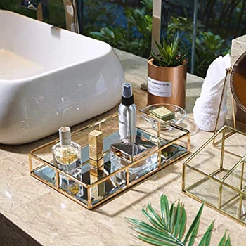 

luxury serving tray perfume vanity mirror glass tray plate dessert tableware tray rack party wedding decoration