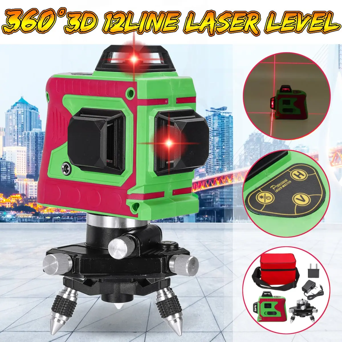 

Laser Level 3D 12 Lines Automatic Self Leveling 360 Degree Rotary Vertical&Horizontal 505nm Red Laser Cross Lines Measure Tool