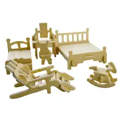 Мебель Набор пазлов Деревянные 3D головоломки DIY Дом номер Миниатюрные модели Набор пазлов подарок