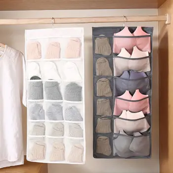 

Hot Sell Well 12 Pockets Portable Hanging Underwear Bra Socks High Quality Double Sided Storage Organizer Over the Door Bag