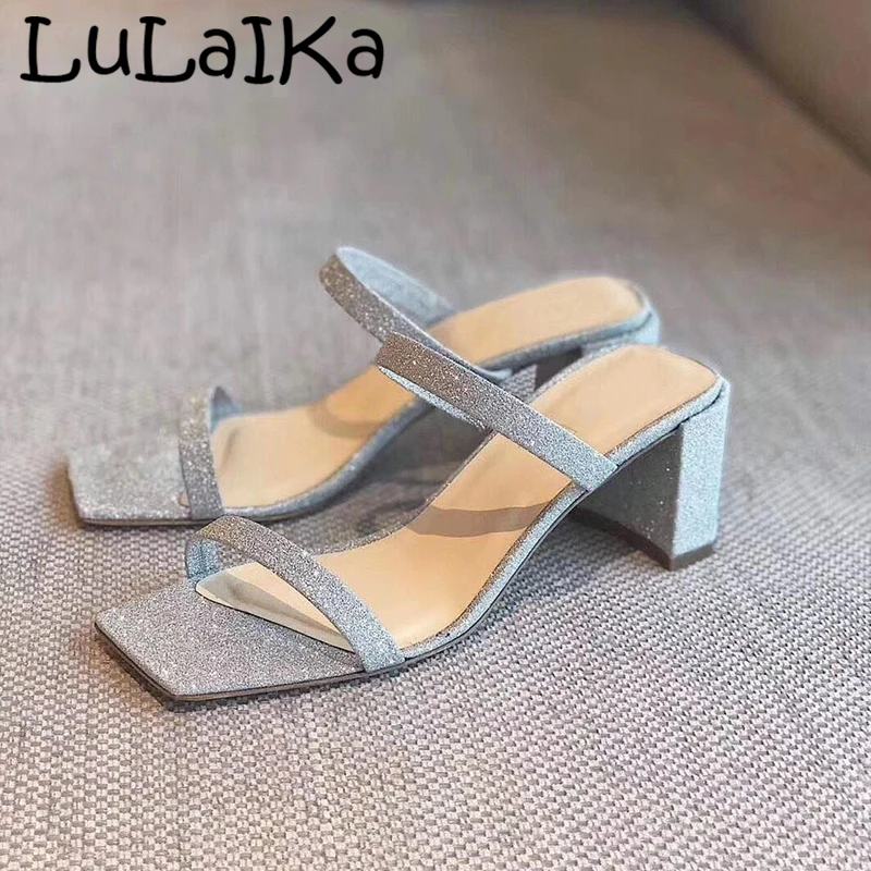 

2019 Summer New Sexy Sequined Cloth Shining Shoes Fashion Brand Woman High Heels Comfortable Outdoor Indoor Lady Party Sandals