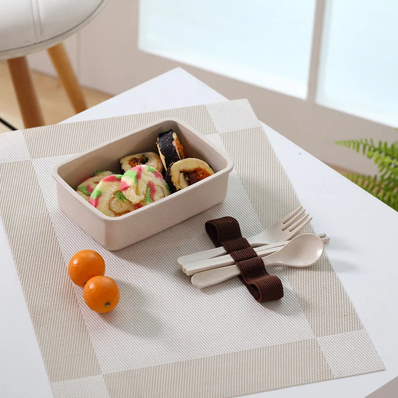 Portable Bamboo Fiber Bento Box Lunch Box With Tableware Health Safety 600ML Microwaveable Food Box Leak-Proof Food Container