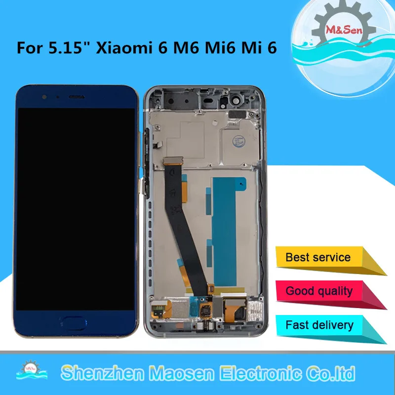 

Tested M&Sen For 5.15" Xiaomi 6 MI 6 Mi6 M6 MI6 With Fingerprint LCD Display Screen+Touch Panel Digitizer With Frame Assembly